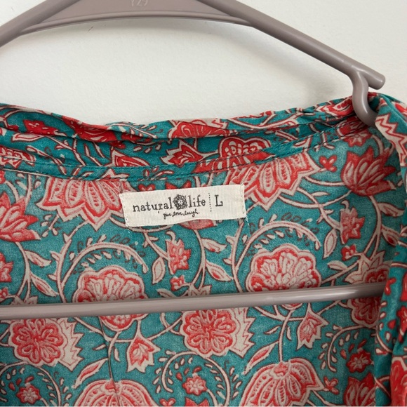 Natural Life Amelia Sleeveless Shirt Dress in Turquoise Vines Floral Midi Large - Picture 4 of 7